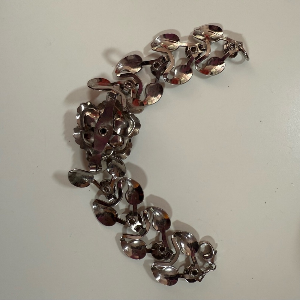 Silver Floral Rose Bracelet with Center Crystal - Picture 7 of 16